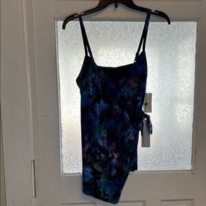 NWT Magicsuit Blue Black Asymmetrical Loose Swim Suit with Spaghetti Straps 10